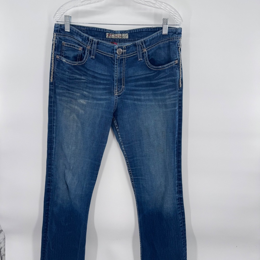 BKE Harper Straight Leg Jeans Womens 32x31‎ Blue Embroidered Pockets Denim